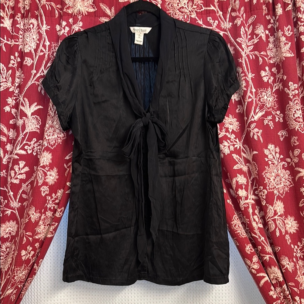 White House Black Market Black Blouse with Tie Front